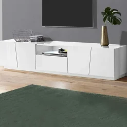Mobile porta TV 220x46h cm 4 ante bianco lucido Candia Gihome®