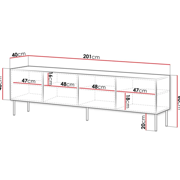 Mobile porta TV 201x60h cm 4 ante bianco opaco Stark