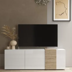 Mobile porta TV 181x59h cm 3 ante bianco lucido rovere Universal