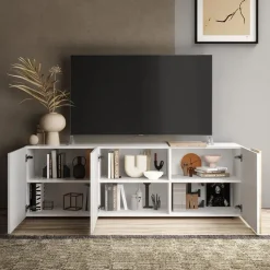 Mobile porta TV 181x59h cm 3 ante bianco lucido rovere Universal