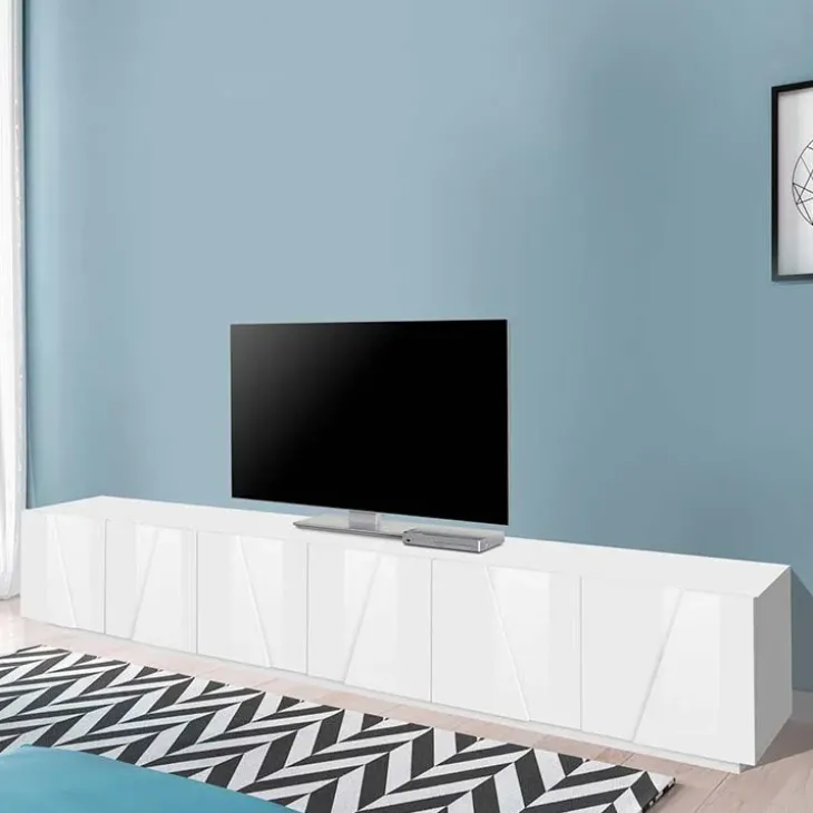 Mobile porta TV 244x46h cm 6 ante bianco lucido Zenzero Gihome®