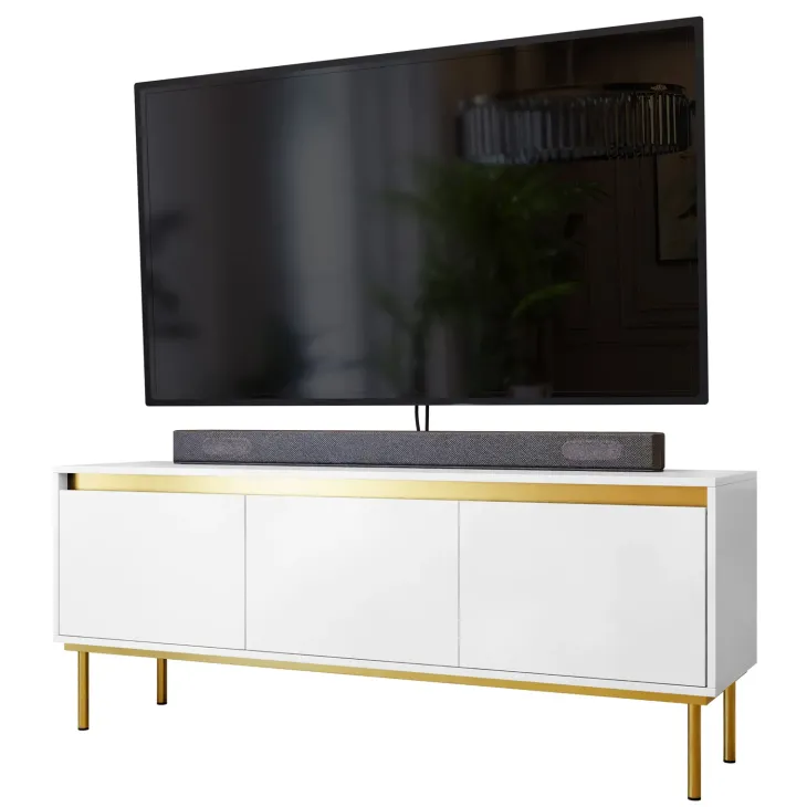 Mobile porta TV 150x60h cm 3 ante bianco oro Praga