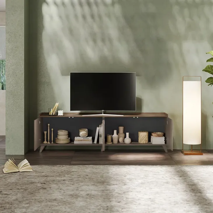 Mobile porta TV 241x72h cm 4 ante bronzo rovere scuro Jonson