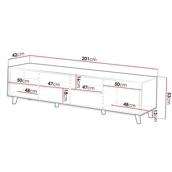 Mobile porta TV 201x53h cm 4 ante cannettato bianco Essence