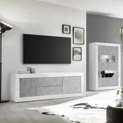 Mobile porta TV 210x66h cm 2 ante 2 cassetti bianco lucido cemento Eternity