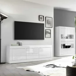 Mobile porta TV 210x66h cm 2 ante 2 cassetti bianco lucido Eternity