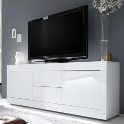 Mobile porta TV 210x66h cm 2 ante 2 cassetti bianco lucido Eternity