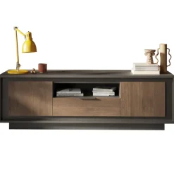 Mobile porta TV 184x58h cm 2 ante 1 cassetto antracite rovere scuro Deluxe