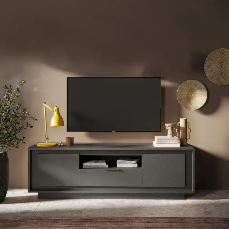 Mobile porta TV 184x58h cm 2 ante 1 cassetto antracite Deluxe