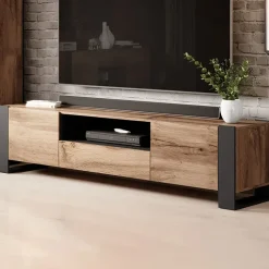 Mobile porta TV 180x48h cm 2 ante 1 cassetto legno antracite Tampere