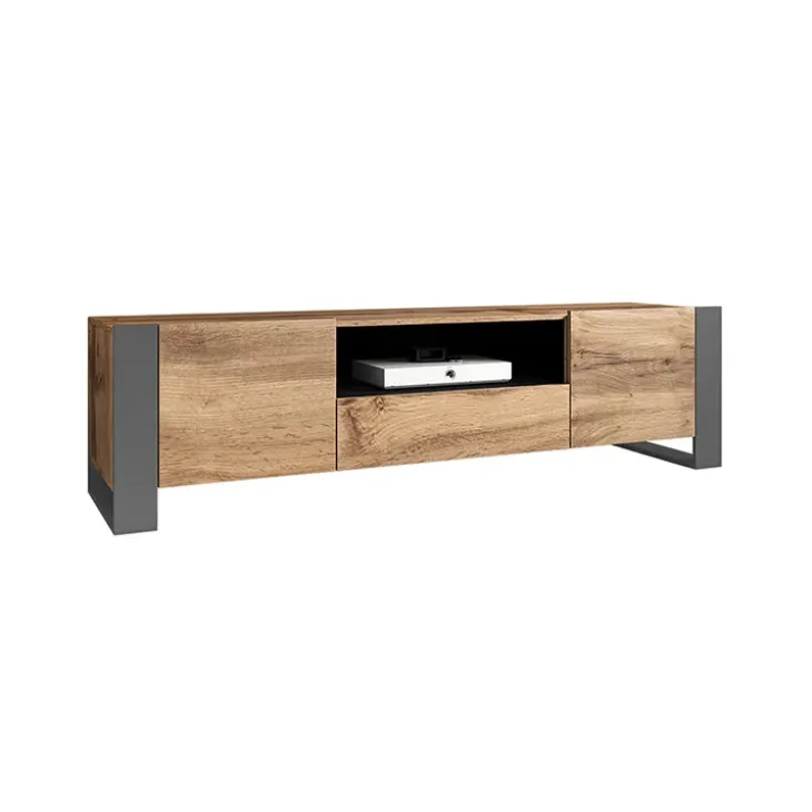 Mobile porta TV 180x48h cm 2 ante 1 cassetto legno antracite Tampere