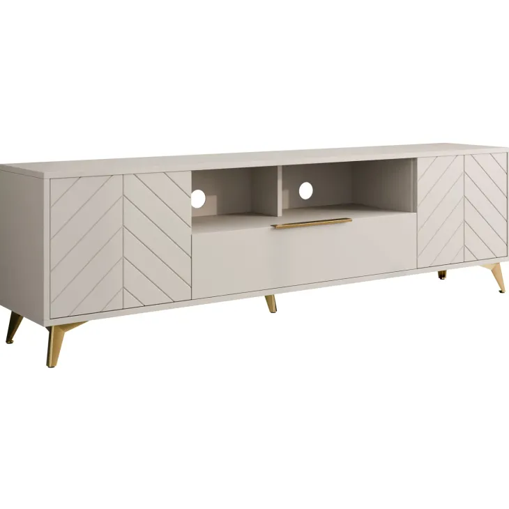 Mobile porta TV 204x60h cm 2 ante 2 cassetti 2 vani a giorno beige con frontali serigrafati Miriam