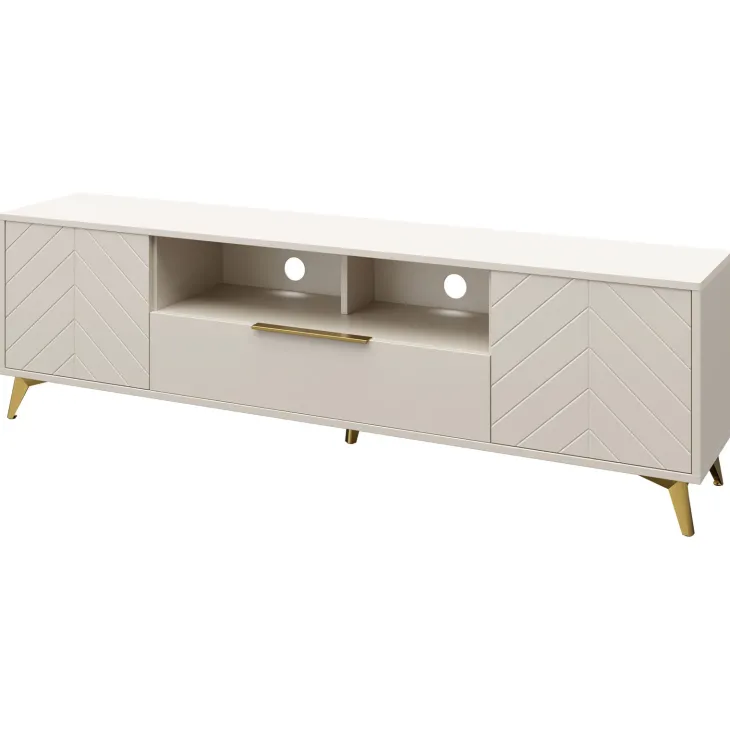 Mobile porta TV 204x60h cm 2 ante 2 cassetti 2 vani a giorno beige con frontali serigrafati Miriam