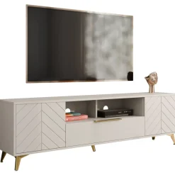 Mobile porta TV 204x60h cm 2 ante 2 cassetti 2 vani a giorno beige con frontali serigrafati Miriam