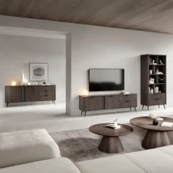Mobile porta TV 195x61h cm 2 ante 2 cassetti soggiorno wengè nero Vesper