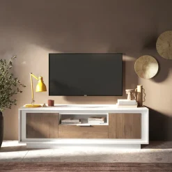 Mobile porta TV 184x58h cm 2 ante 1 cassetto bianco opaco rovere scuro Deluxe