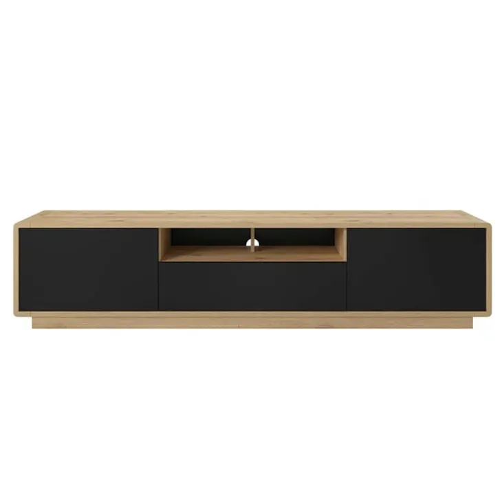 Mobile porta TV 200x45h cm 2 ante 1 cassetto nero opaco rovere Esmond