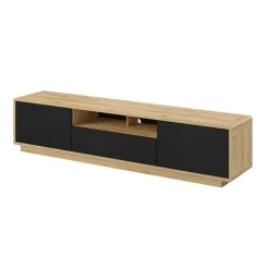 Mobile porta TV 200x45h cm 2 ante 1 cassetto nero opaco rovere Esmond