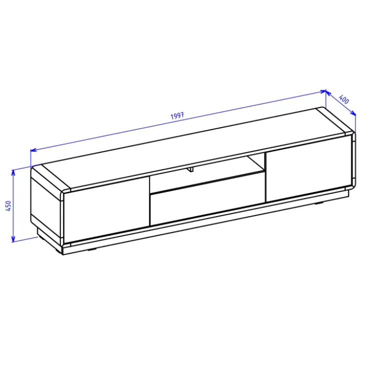 Mobile porta TV 200x45h cm 2 ante 1 cassetto nero opaco rovere Esmond
