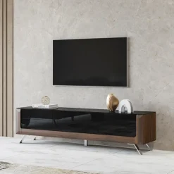 Mobile porta TV 200x52h cm 2 ante 1 cassetto noce nero lucido Jumbo