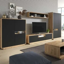 Mobile porta tv 180x45h cm 2 ante 1 cassetto nero opaco rovere Esmond