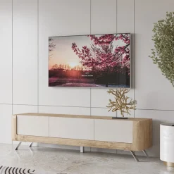 Mobile porta TV 200x52h cm 2 ante 1 cassetto rovere tortora lucido Jumbo