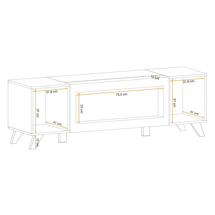 Mobile porta TV 160x52h cm 2 ante con biocamino noce con stampa nera Mendes
