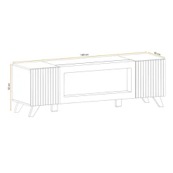 Mobile porta TV 160x52h cm 2 ante con biocamino noce con stampa nera Mendes