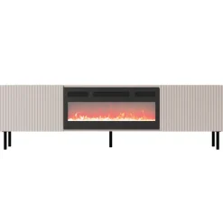 Mobile porta TV 181x53h cm 2 ante con caminetto elettrico con frontali cannettati beige Ziggy