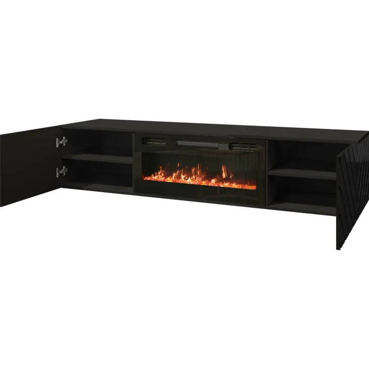 Mobile porta tv 183x38h cm 2 ante con camino elettrico nero lucido Armando