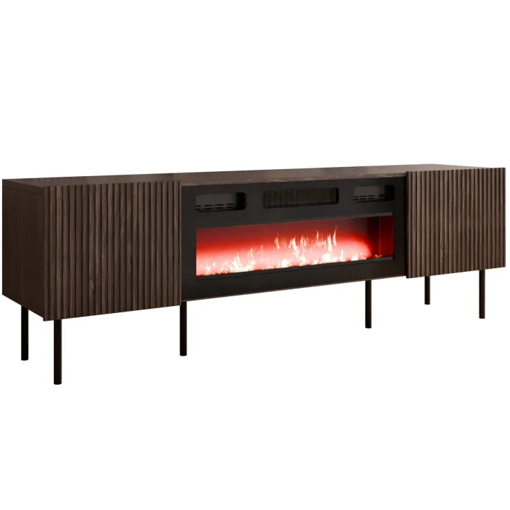 Mobile porta TV 181x58h cm 2 ante con elettrico caminetto noce cannettato Gabiot