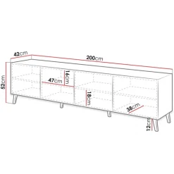 Mobile porta TV 200x52h cm 4 ante con frontale decorato nero lucido Placida