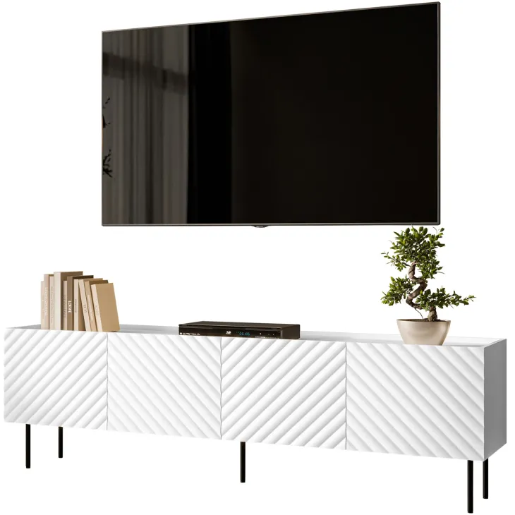 Mobile porta TV 200x59h cm 4 ante con frontali decorati bianco Daniele