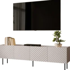 Mobile porta TV 200x59h cm 4 ante con frontali decorati beige Daniele
