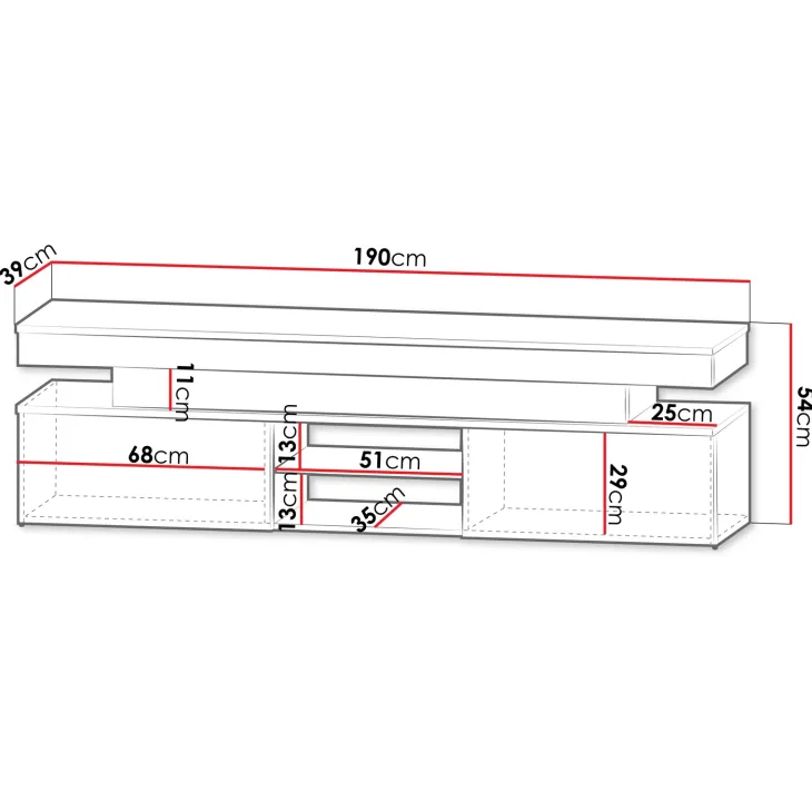 Mobile porta TV 190x54h cm 2 ante con LED nero Lumus