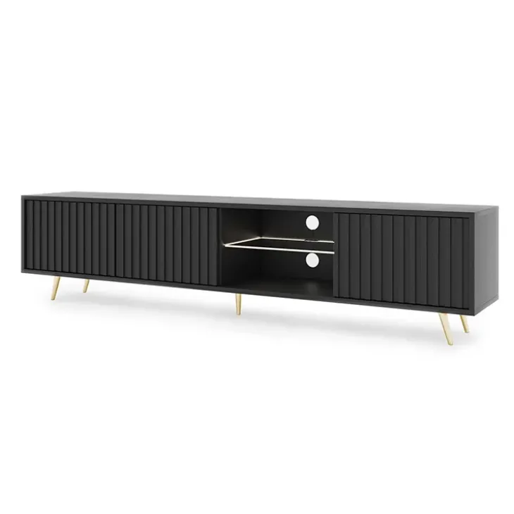 Mobile porta TV 175x45h cm 3 ante e vani a giorno nero Celestia
