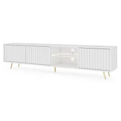 Mobile porta TV 175x45h cm 3 ante e vano a giorno bianco cannettato oro Celestia