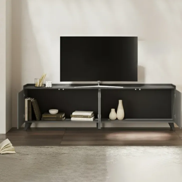 Mobile porta TV 241x72h cm 4 ante grigio scuro antracite Jonson