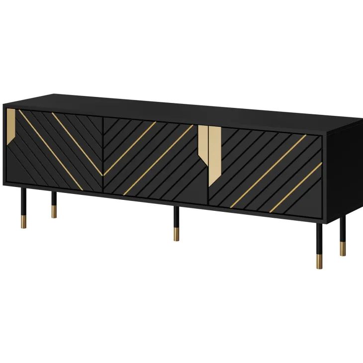 Mobile porta tv 154x55h cm 3 ante moderno nero oro Golden