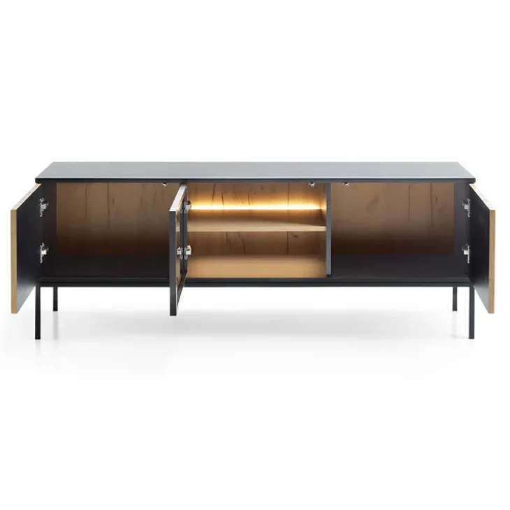 Mobile porta TV 153x56h cm 3 ante moderno nero rovere antico cannettato Bali