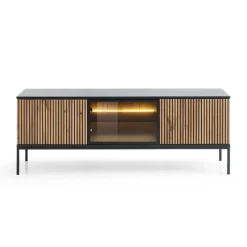 Mobile porta TV 153x56h cm 3 ante moderno nero rovere antico cannettato Bali