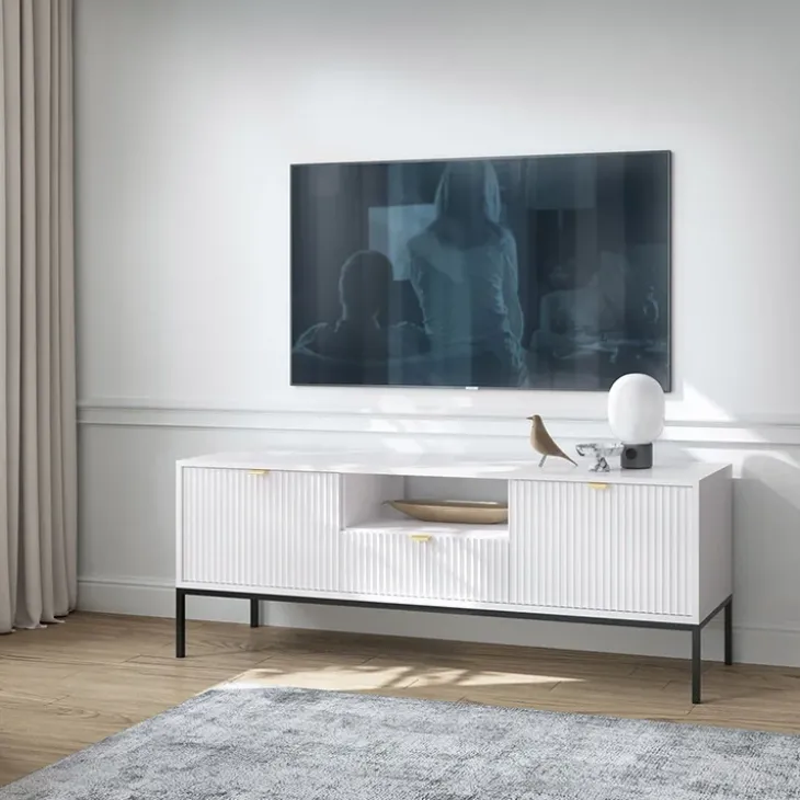 Mobile porta TV 154x56h cm 2 ante moderno soggiorno bianco Alisa