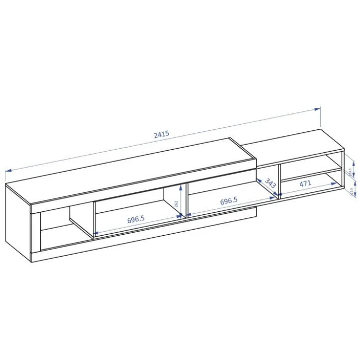 Mobile porta TV 200/242x 44h cm 2 ante moderno estraibile bianco lucido rovere Aria