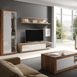 Mobile porta TV 200/242x 44h cm 2 ante moderno estraibile bianco lucido rovere Aria