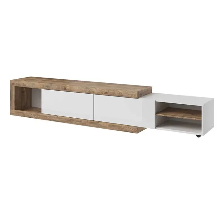 Mobile porta TV 200/242x 44h cm 2 ante moderno estraibile bianco lucido rovere Aria