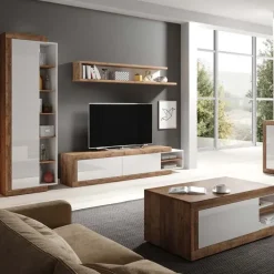 Mobile porta TV 200/242x 44h cm 2 ante moderno estraibile bianco lucido rovere Aria