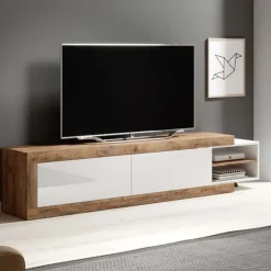 Mobile porta TV 200/242x 44h cm 2 ante moderno estraibile bianco lucido rovere Aria