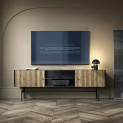 Mobile porta TV 155x52h cm 2 ante nero rovere cannettato Eterna