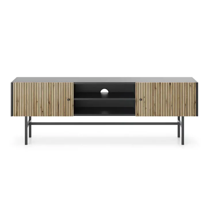 Mobile porta TV 155x52h cm 2 ante nero rovere cannettato Eterna