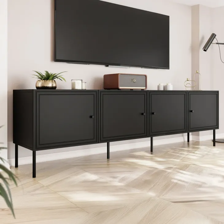 Mobile porta TV 201x60h cm 4 ante nero opaco Stark